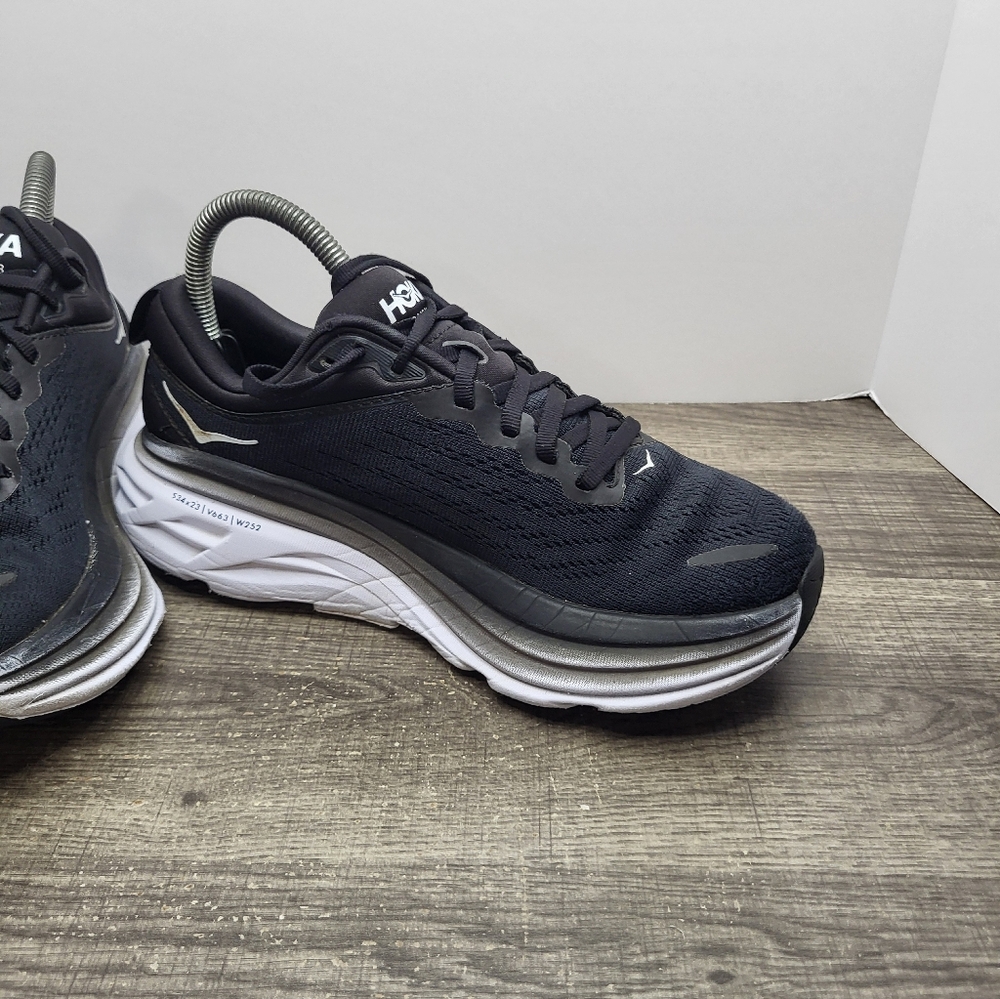 Hoka One One Bondi 8 Black White Running Shoes Women's  Size 7 B - Picture 3 of 10